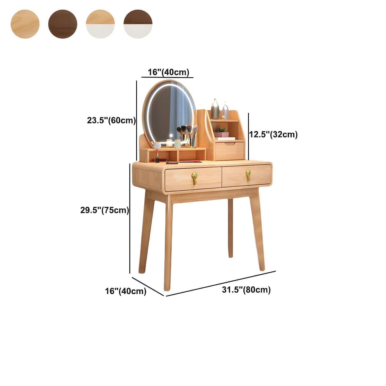 Scandinavian 3-Drawer Dressing Table Solid Wood Vanity Makeup Table Set thumbnail 19