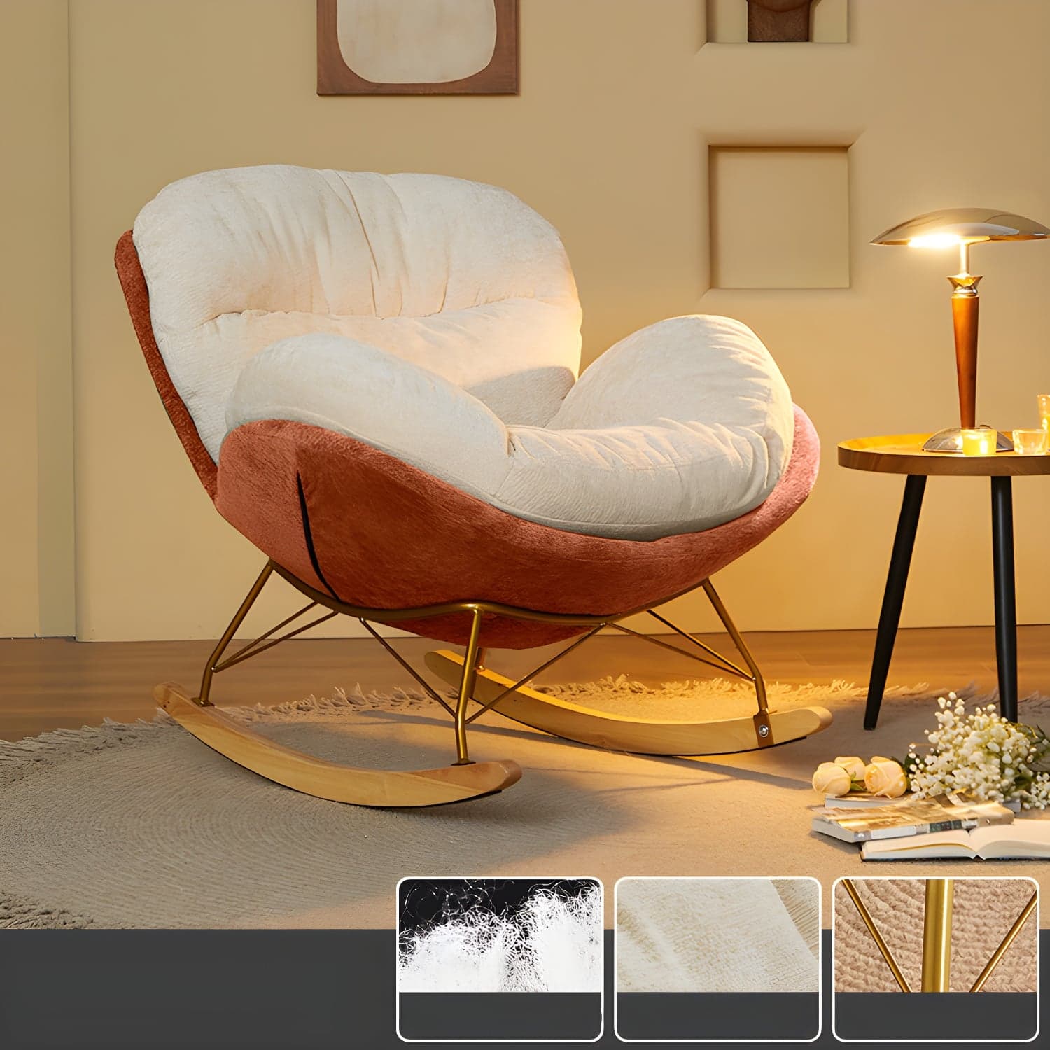 Scandinavia Rocking Accent Chair with Removable Cushions in Solid Wood thumbnail 4