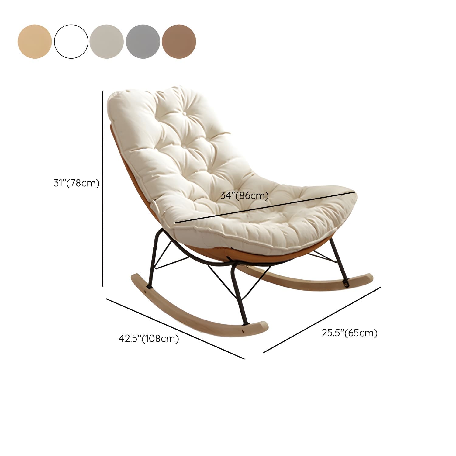 Upholstered Rocking Chair with Wood Legs - Armless Design, Resistant to Scratches and Stains thumbnail 15