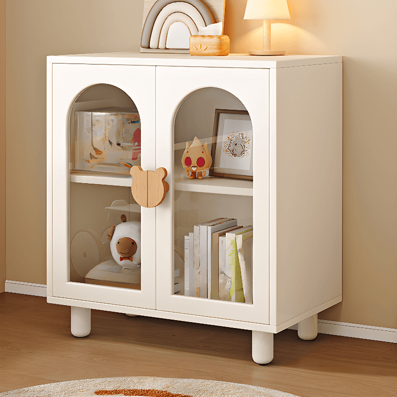 Modern Rectangular Utility Cabinet with Closet, Manufactured Wood Countertop, Glass-panel Door, White/Natural Top thumbnail 2
