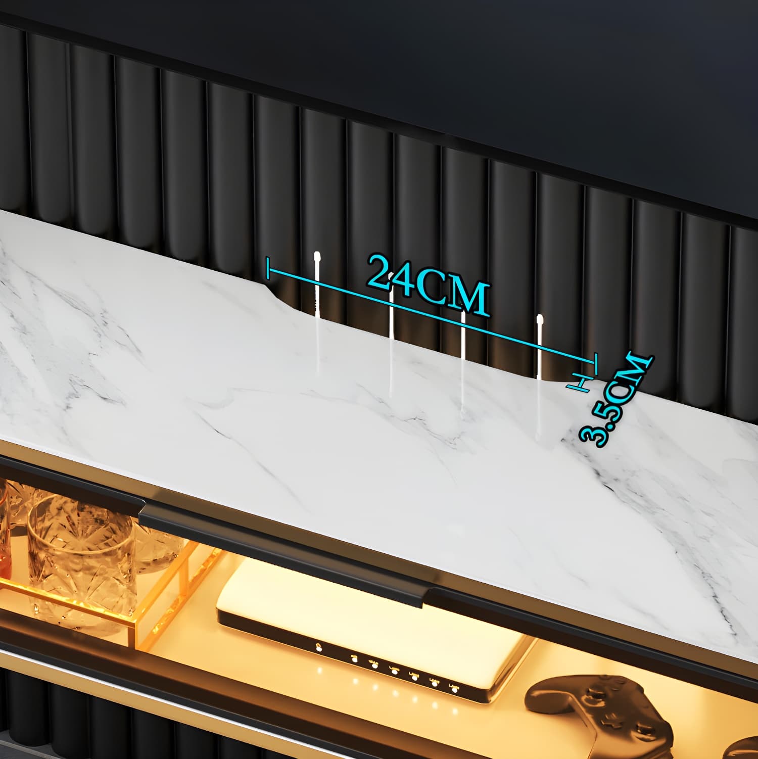 Glam Floating TV Media Stand with Drawers Stone and Wood TV Stand thumbnail 11