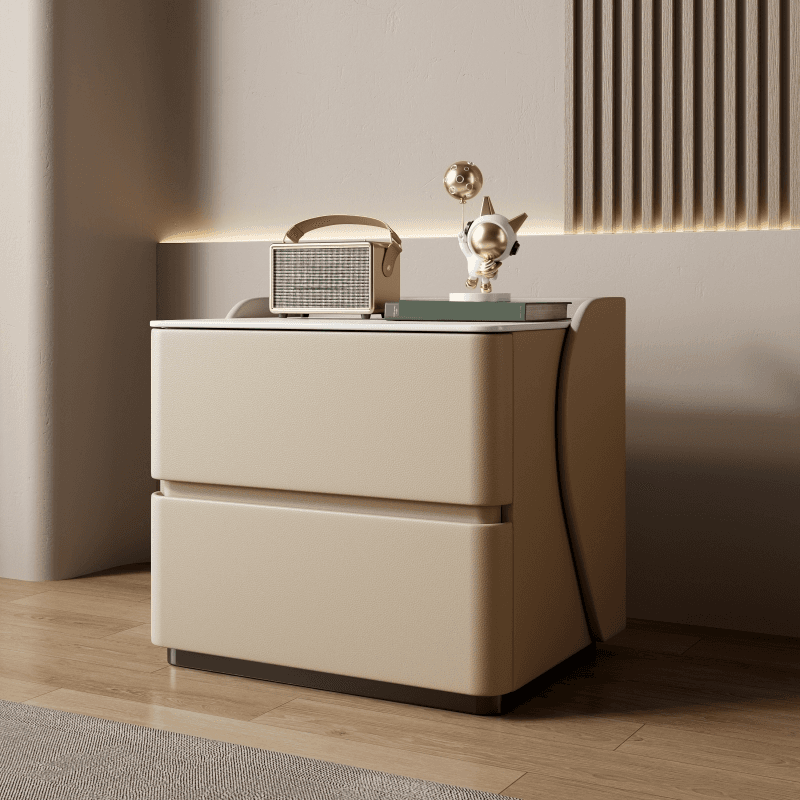 Minimalist 2 Tiers Drawer Storage Bedside Table with Faux Marble Top thumbnail 7
