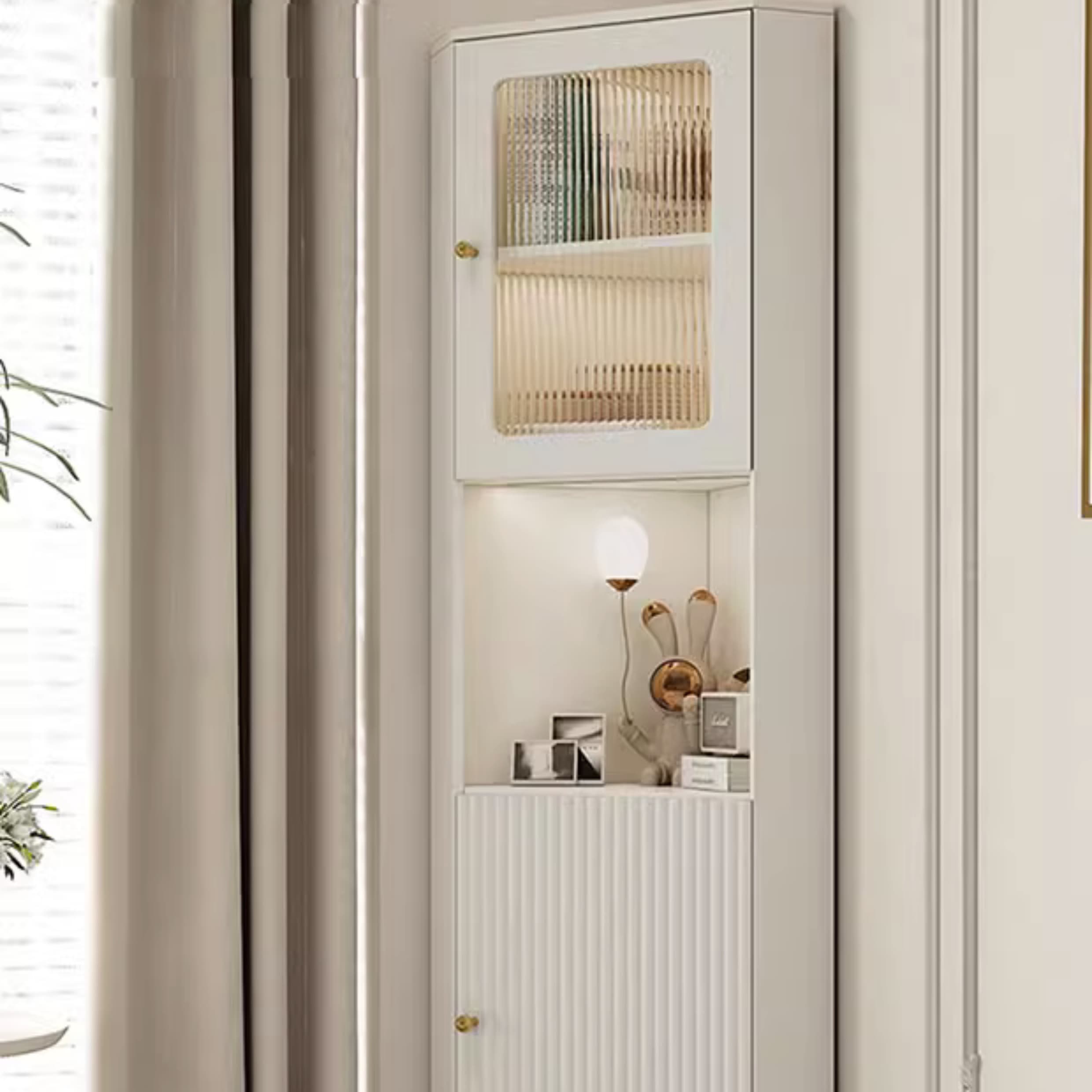 White Corner Modern Accent Cabinet with Stone Countertop, Glass Doors, and Cabinet Included thumbnail 7
