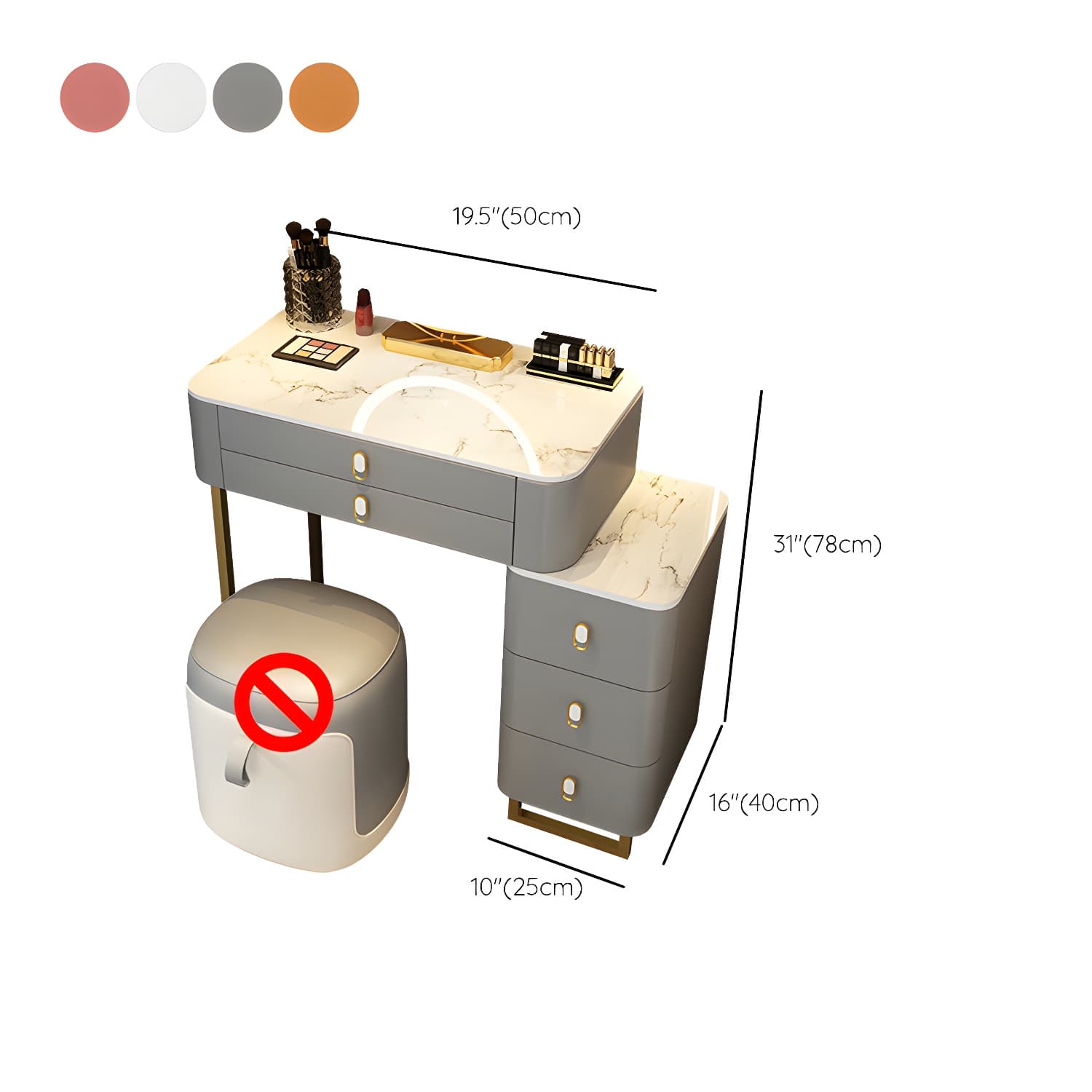 Stone Top Vanity with Storage Drawers Makeup Vanity Desk with Stool and Mirror thumbnail 21