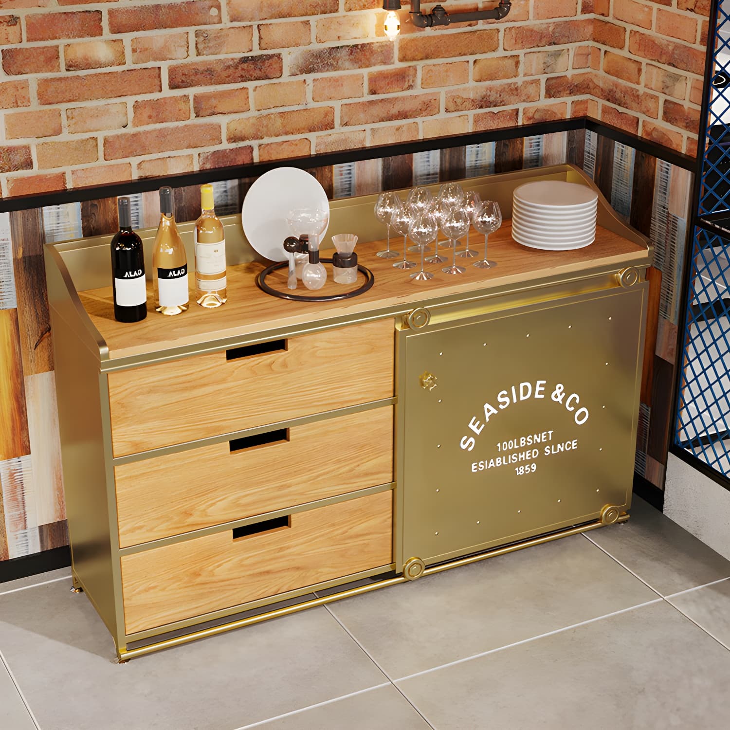 Industrial Metal Sideboard with Drawers, Cabinets, and Open Storage - 3 Drawers, 1 Interior Shelf thumbnail 18