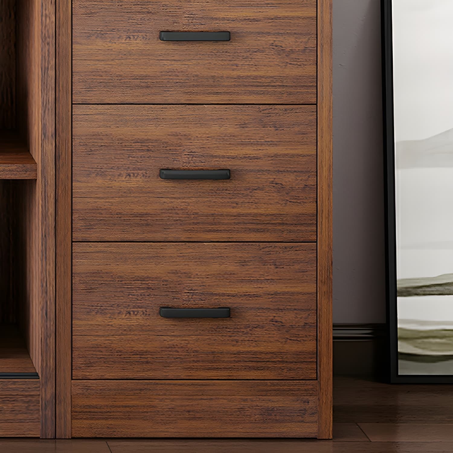 Modern Wooden Wardrobe Armoire with 3 Clothing Rods and Interior Shelves thumbnail 7