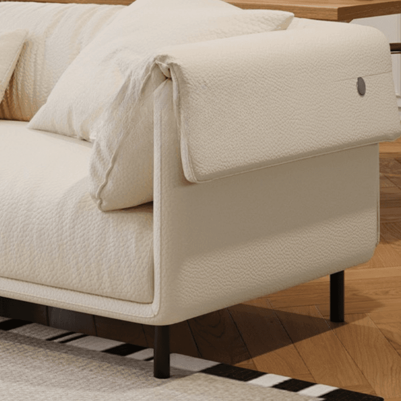 Drawing Room Standard Sofa in Genuine Leather/Flannel with White/Cerulean/Tan Upholstery, Armrest, and 3 Pillows thumbnail 13
