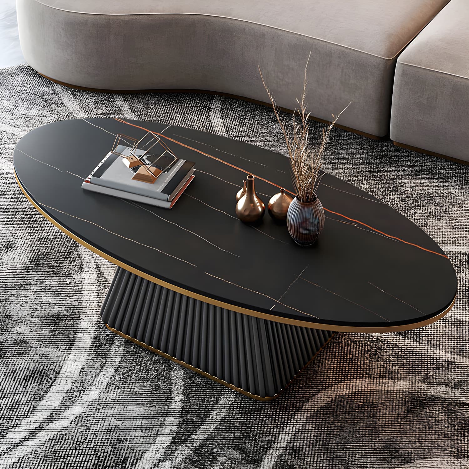 Glam Pedestal Cocktail Table Oval Coffee Cocktail Table for Home thumbnail 12