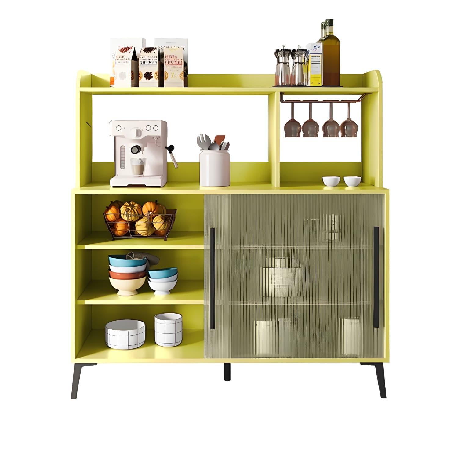 Contemporary Engineered Wood Glass Door Sideboard with Shelf for Dinging Room thumbnail 8