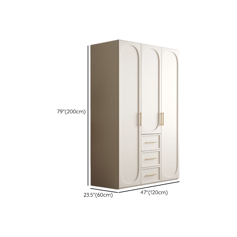 White Minimalist Manufactured Wood Wardrobe Closet with 3-Drawer, Soft Close Door, Interior Shelves, and Clothing Rod thumbnail 7