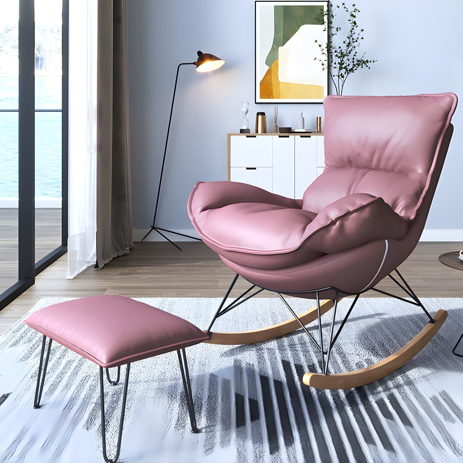 Contemporary Rocking Chair Solid Wood Rocker Chair with with Seat Cushion thumbnail 7