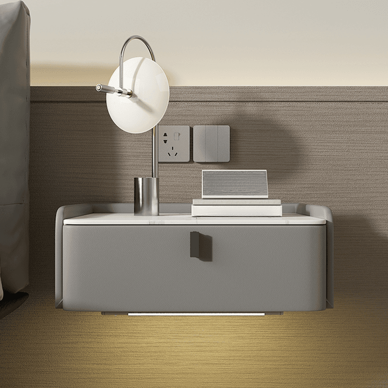Organic Modern Bedside Cabinet Nightstand with 1 Drawer, Stone Countertop, and Hanging Shelf thumbnail 13