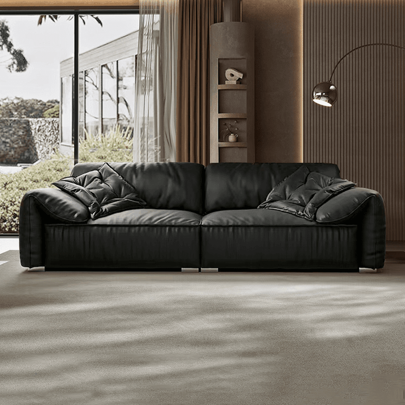 Modish Solid Color Water Resistant Standard Sofa in Midnight Black, Seats 5/4 Person/for 3 with 2 Pillows thumbnail 1