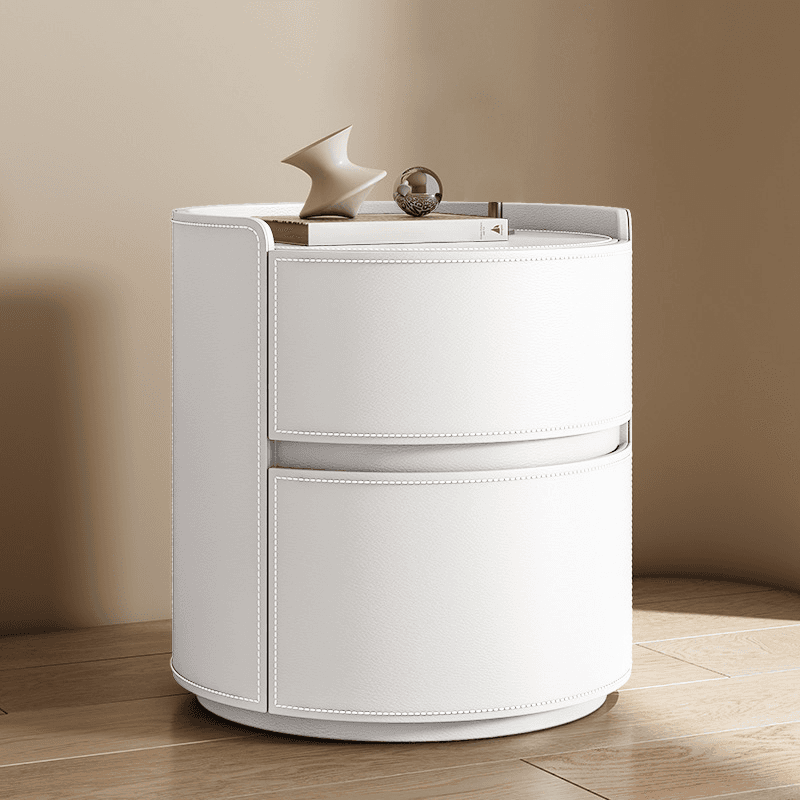 Modern Simple Style Vinyl Leather Nightstand With Drawer Storage, 2 Drawers thumbnail 12