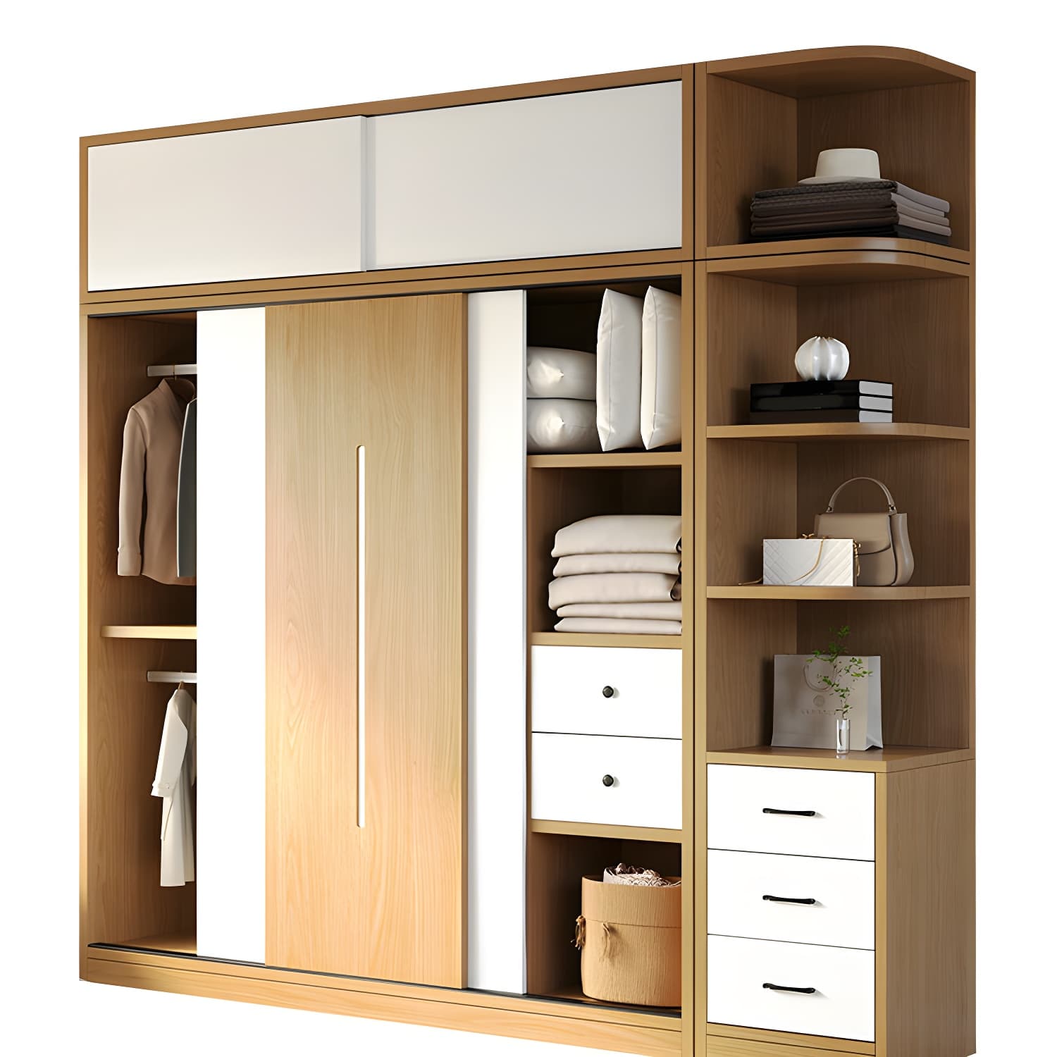 Natural Color Minimalist Cabinet Armoire with Soft Close Drawer, Soft Close Door & Interior Shelves thumbnail 5