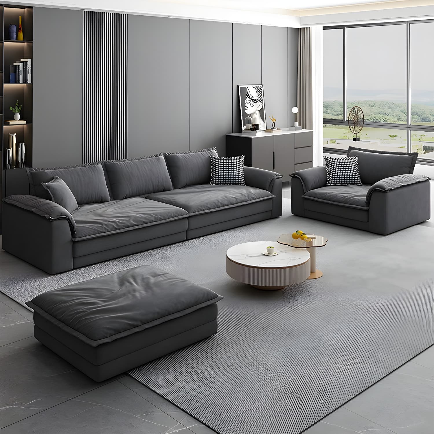 Modern Gray Abrasive Cloth Upholstered Stationary Sectional Sofa with Wood Frame thumbnail 3