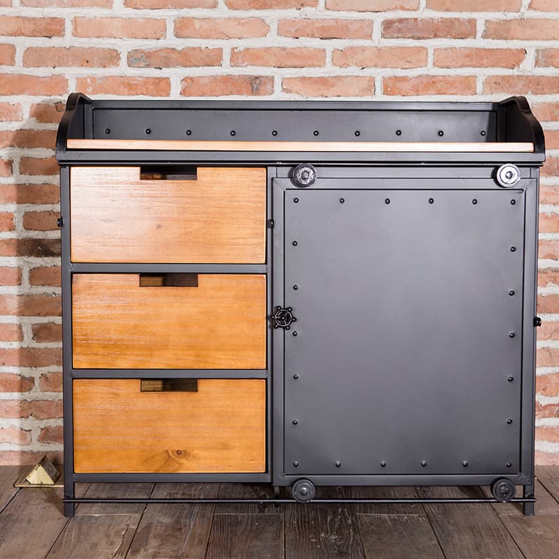 Industrial Metal Sideboard Cabinet with Wood Countertop, 3 Drawers, and Sliding Doors - image 6