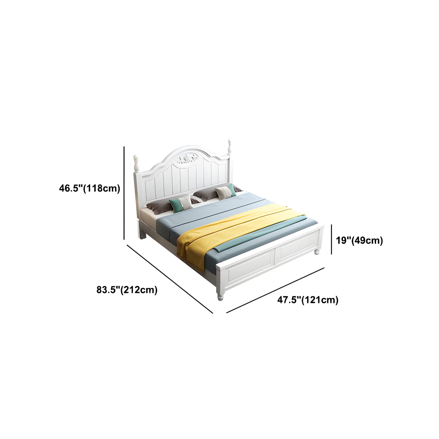 French Country Bed 83.46" Long Bed with Arched Headboard in White thumbnail 12