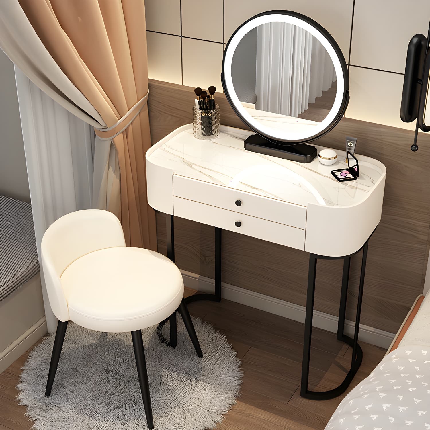 Contemporary Glass Vanity Dressing Table Bedroom Makeup Vanity Desk with Drawer thumbnail 5