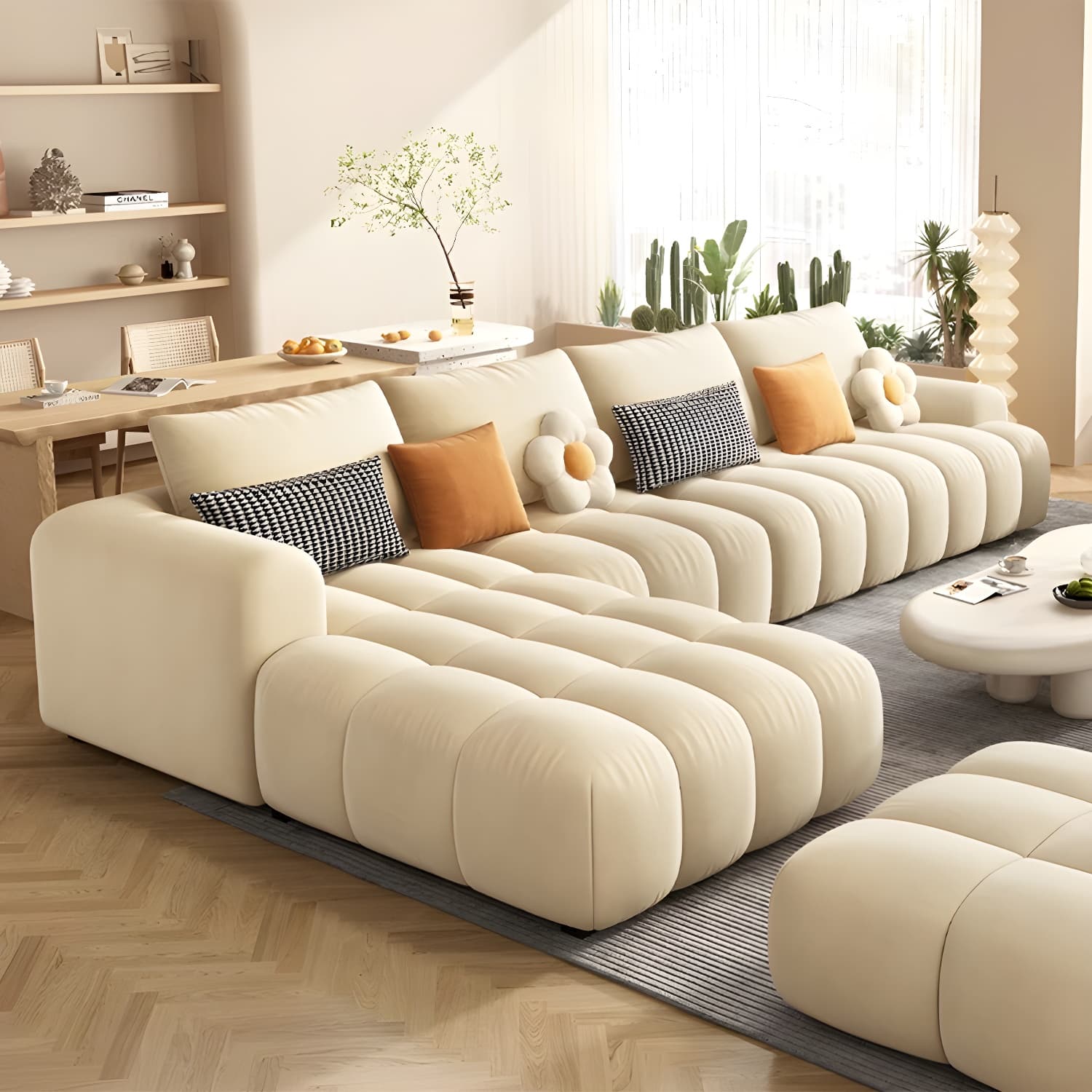 Modern Suede Sectional Sofa with Black Pine Wood Frame and Scratch Resistant Design thumbnail 15