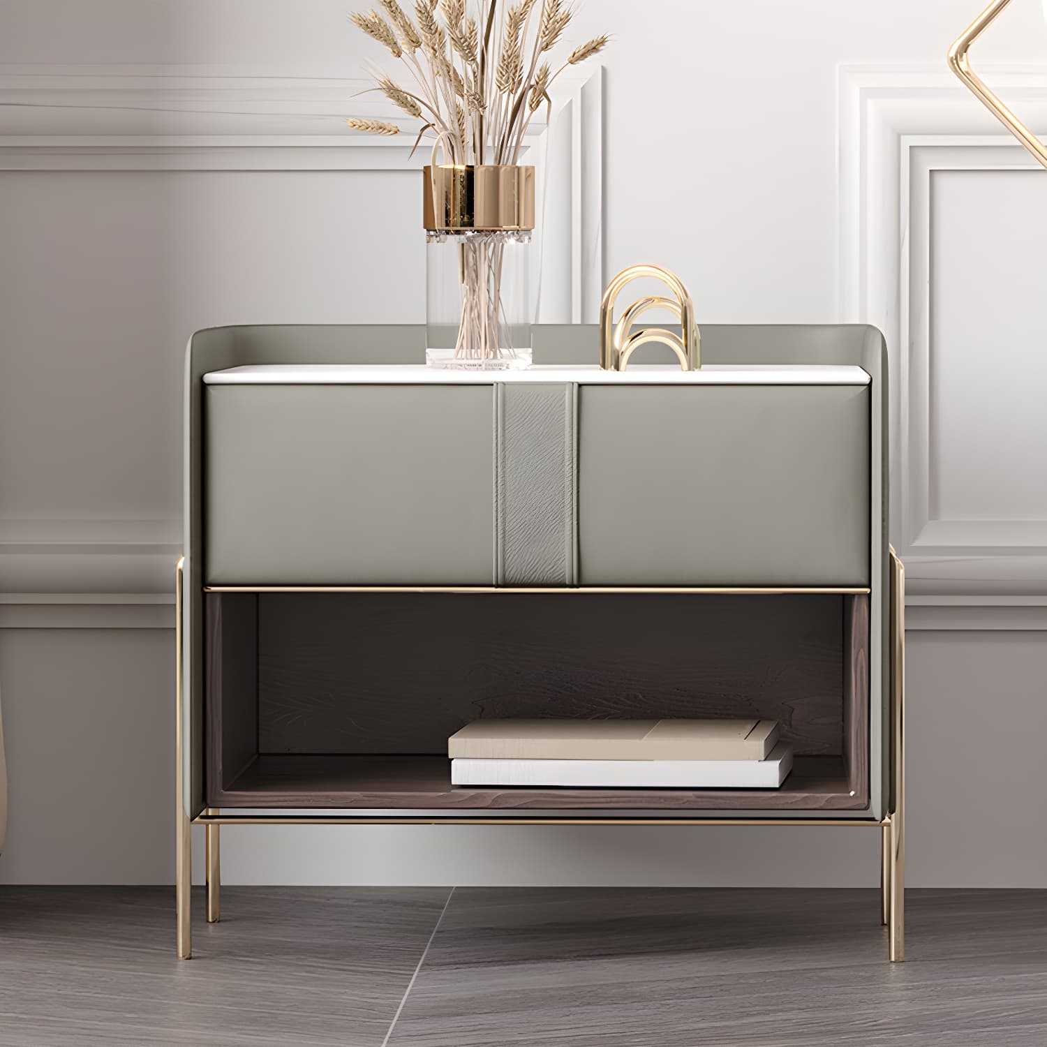 1-Drawer 1-Shelf Accent Table Nightstand 20.47" Tall Stone Nightstand thumbnail 5