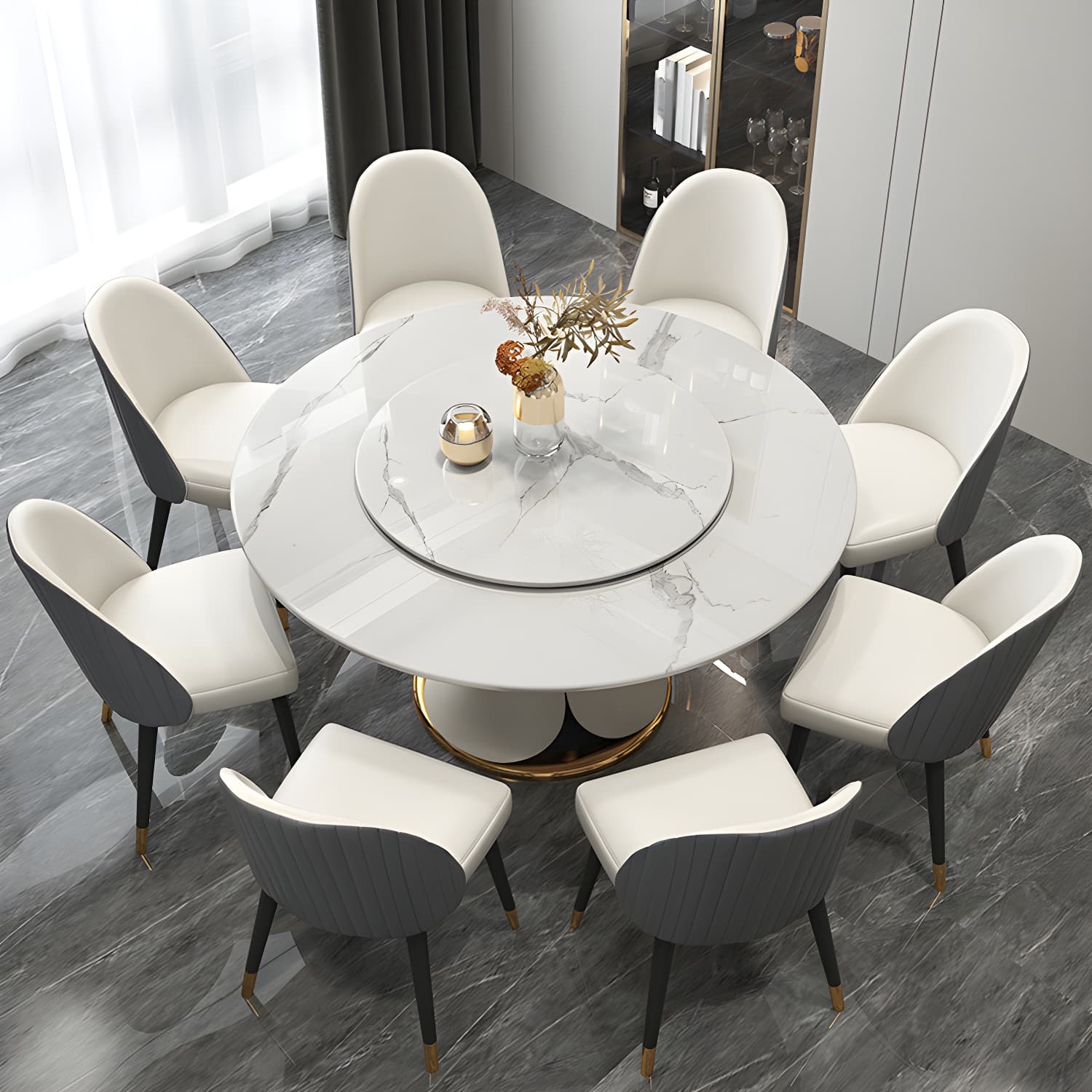 Modern Style 1/4/5/7/9 Pieces Dining Sintered Stone Dining Table Set with Metal Legs thumbnail 4