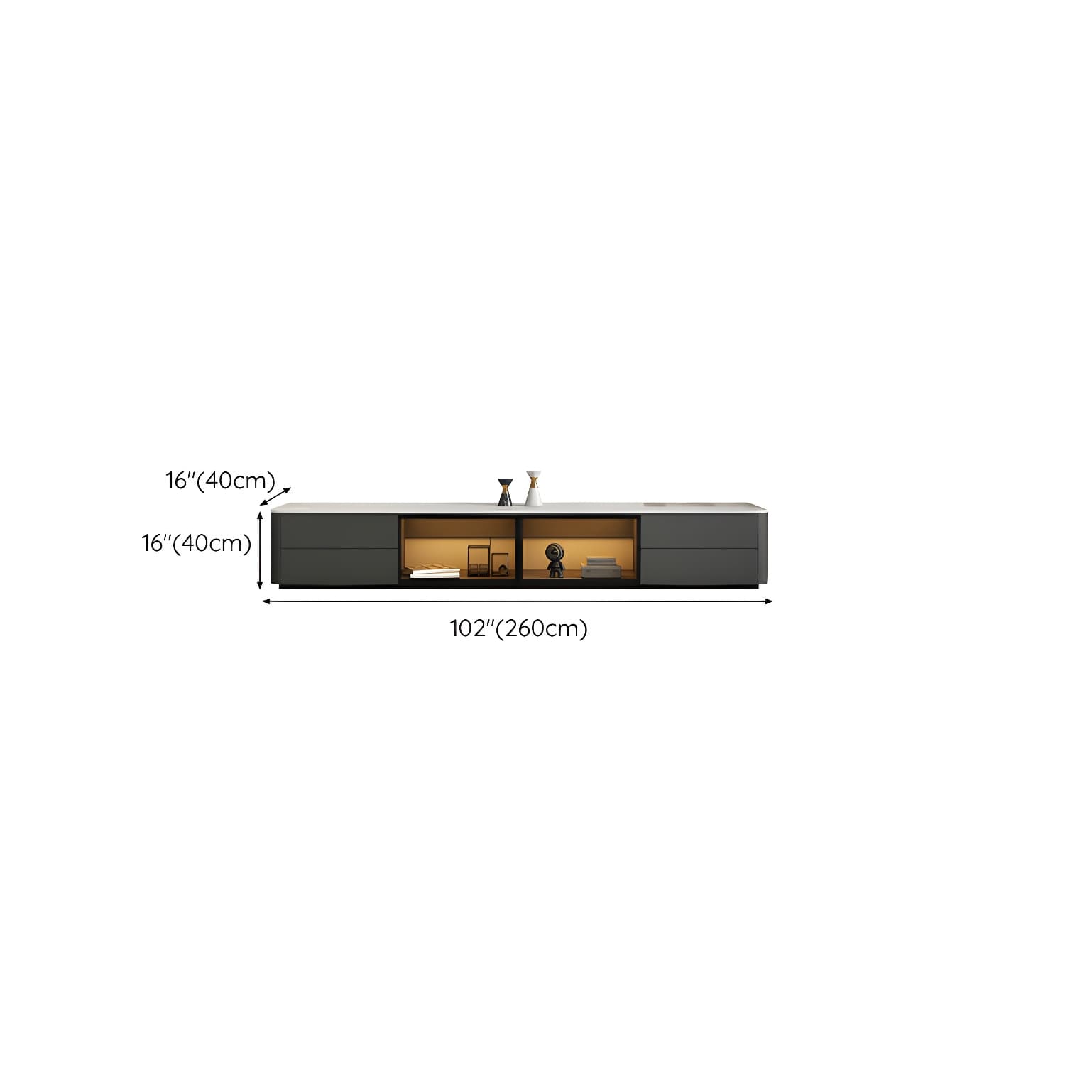 Grey Stone TV Stand with Drawers and Cabinet and No Cable Management for Modern-Style Long TVs thumbnail 20