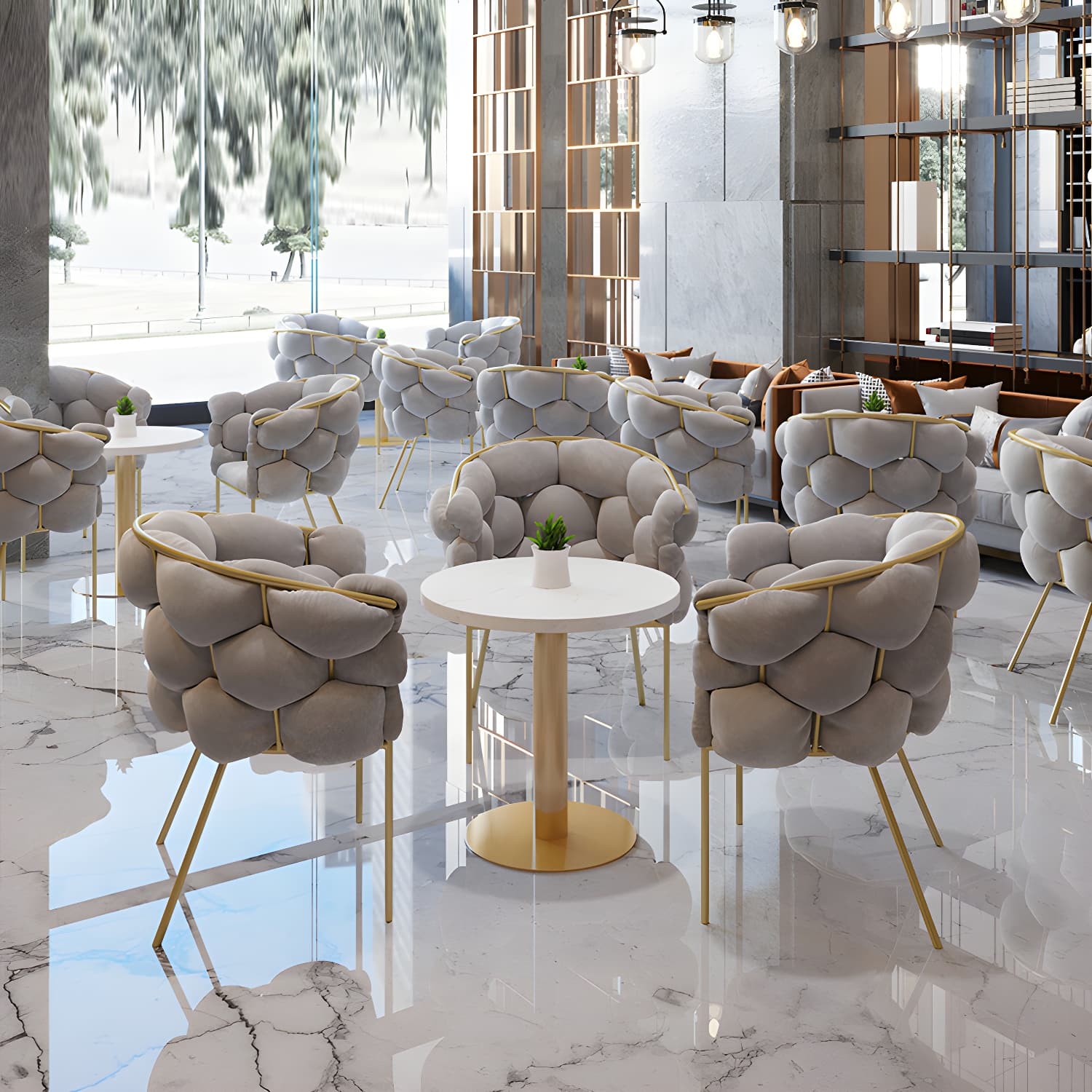 Glam Style Upholstered Gold Base Dining Arm Chair for Dining Room thumbnail 9