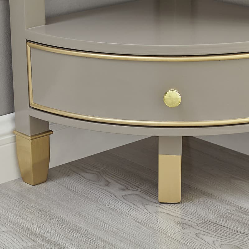 Unique Gold Beech Wood Corner Accent Cabinet with 1 Drawer and Open Shelves thumbnail 6