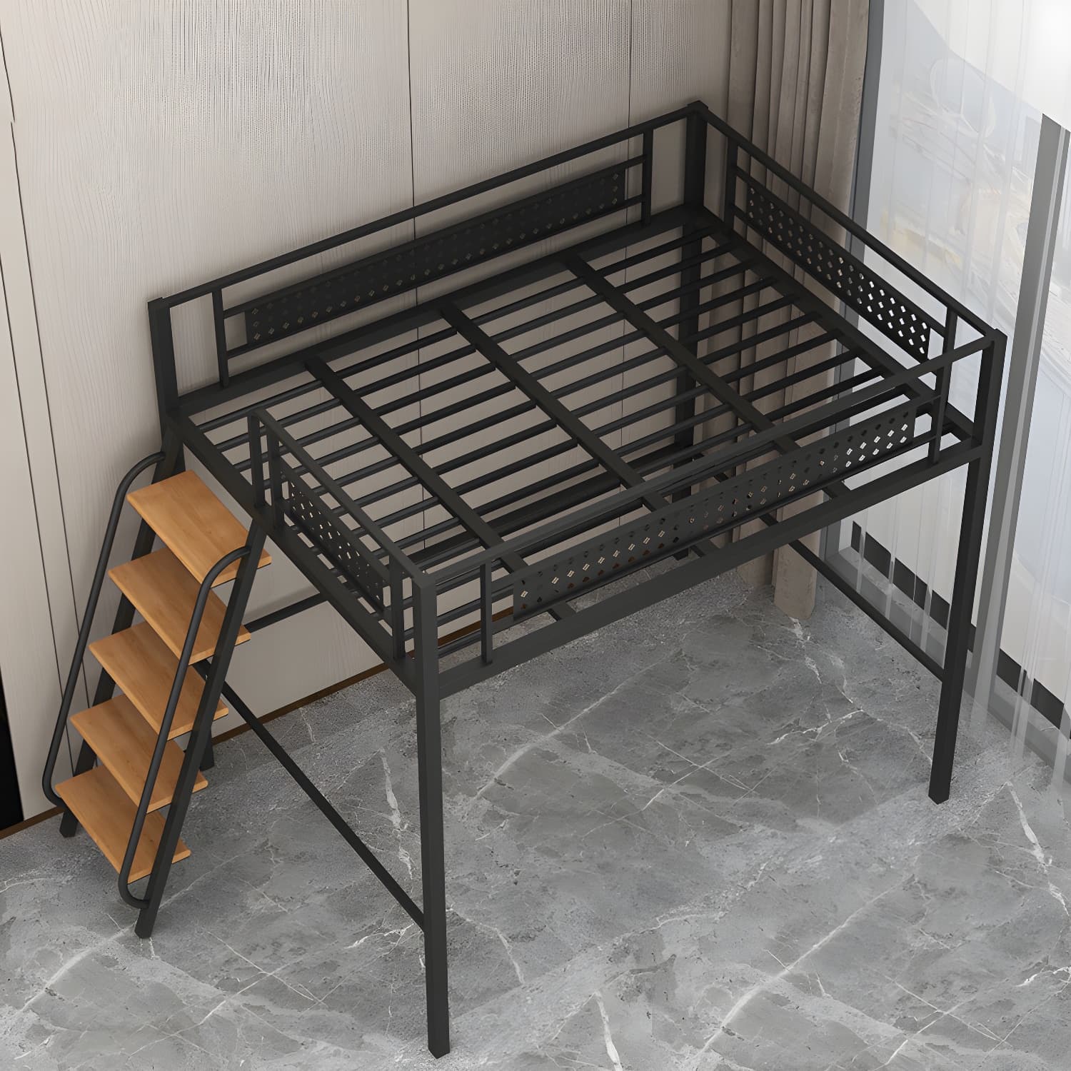 Simple and Chic Metal Frame Modern Bed with Headboard Included thumbnail 1