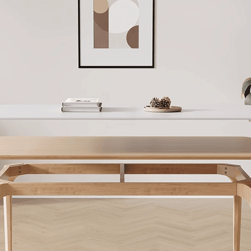 Dining Table Set with Slate Stone Fixed Table, Padded Chair Back for 6 People in White thumbnail 2