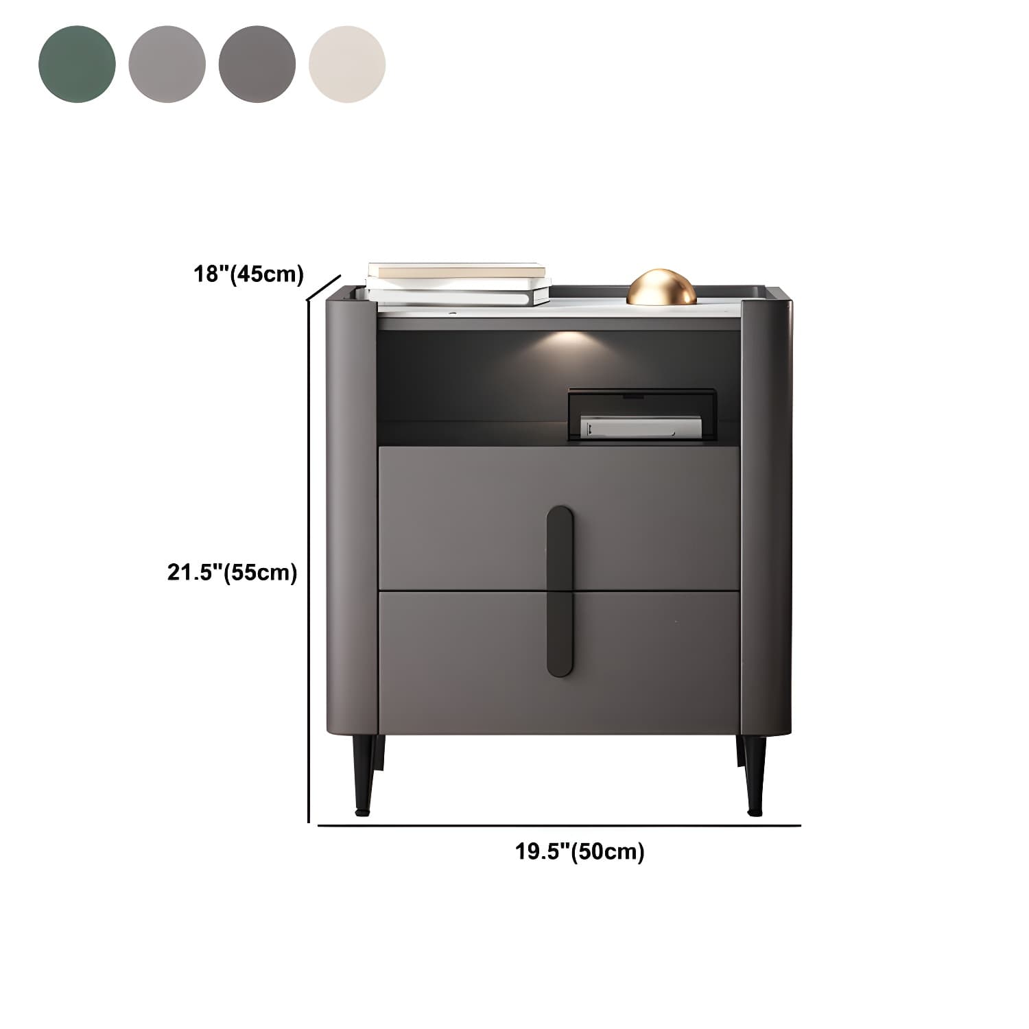 2-drawer Nightstand 21.65" Tall Lighting Station Bedside Cabinet thumbnail 15