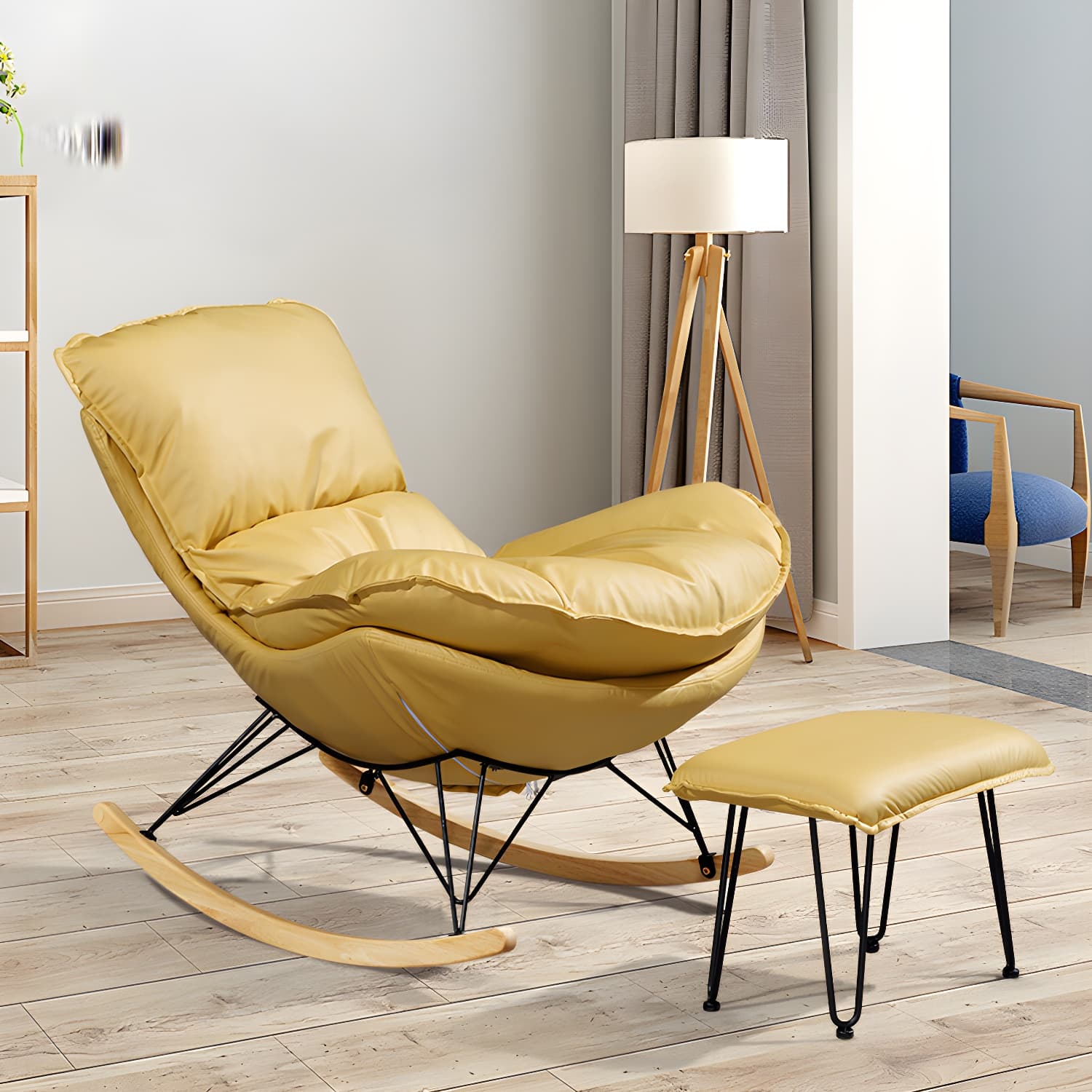 Modern Style Rocker Chair Metal Frame Spindle Cushions Rocker Chair with Ottoman thumbnail 2