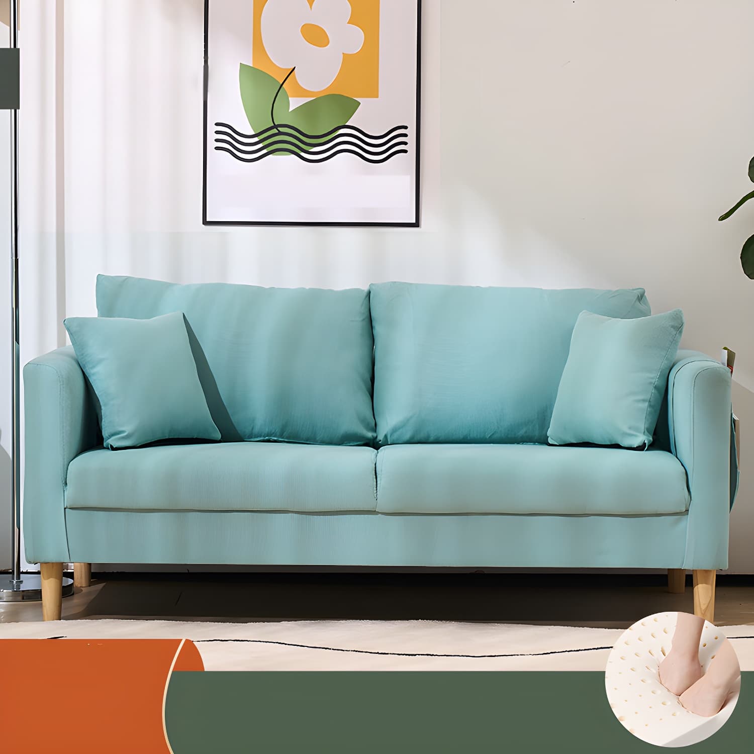 21.25" High Sofa with 2 Pillows Velvet Tuxedo Arm Sofa with Storage thumbnail 7