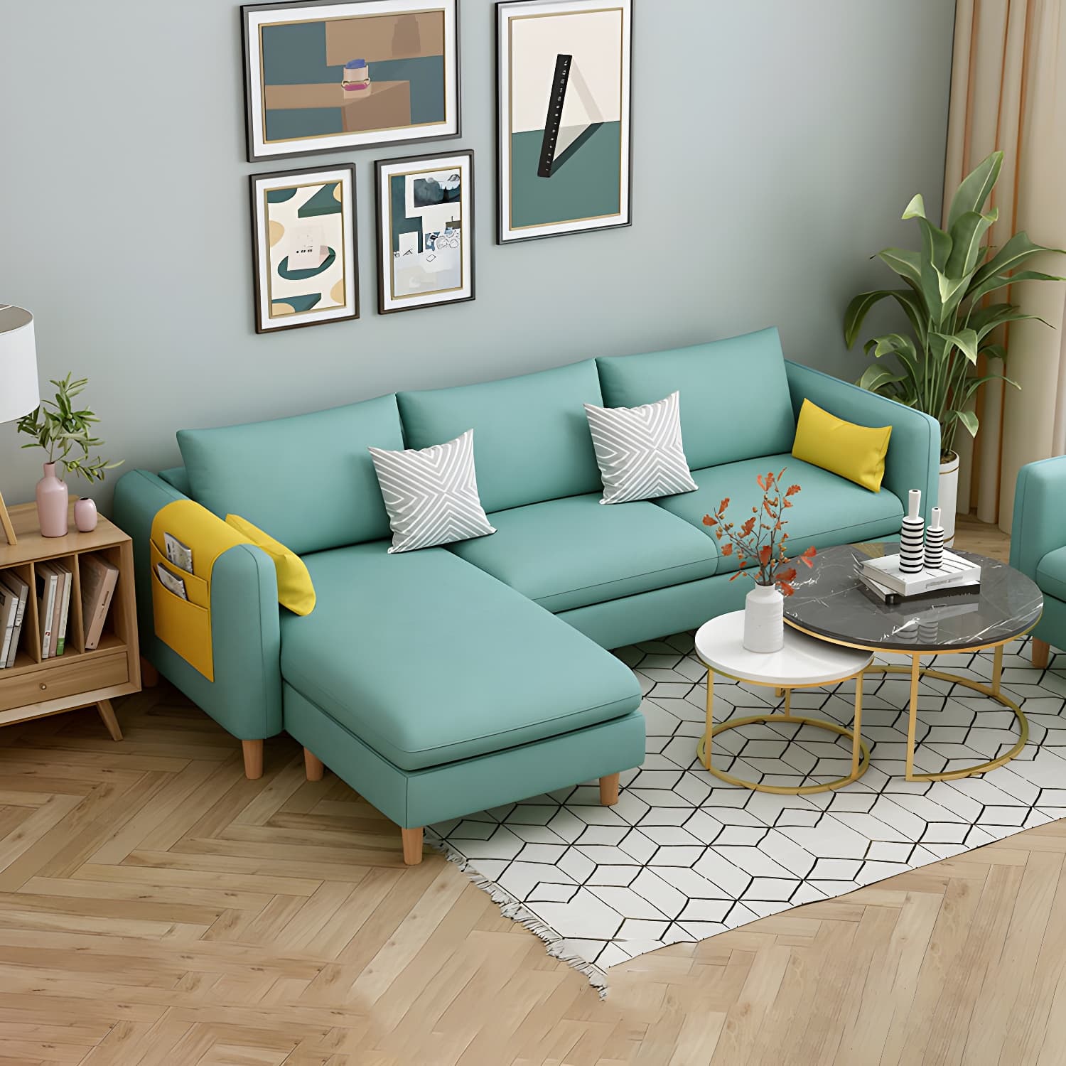 Modern Wooden Frame L-Shaped Sectional Sofa Chaise in Small Size with Storage Included thumbnail 24