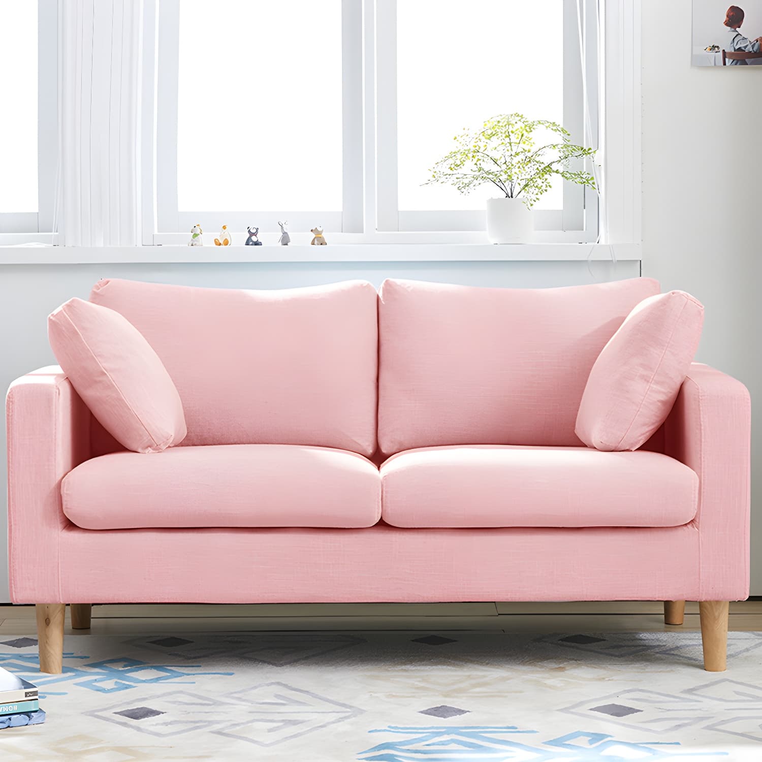Contemporary Square Arm Couch Faux Leather Loveseat with Pillows thumbnail 13