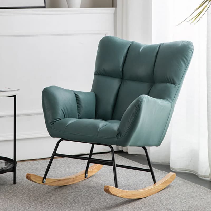 Midnight Black/Olive Green/Lemon Color Ergonomic Stationary Rocking Chair Couch with Rear & Round Arm thumbnail 11