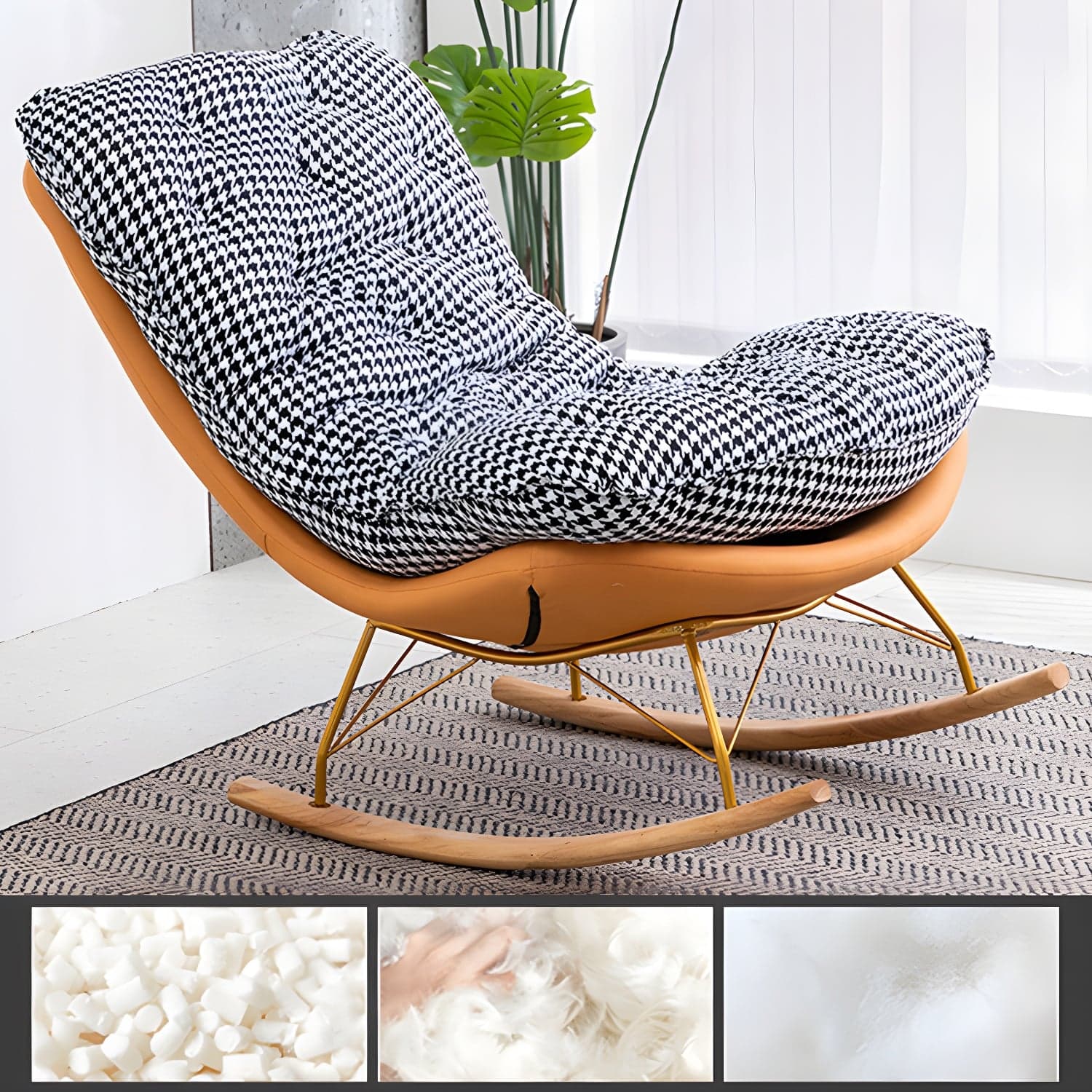 Modern Tufted Upholstered Rocking Chair with Natural Wood Legs thumbnail 9