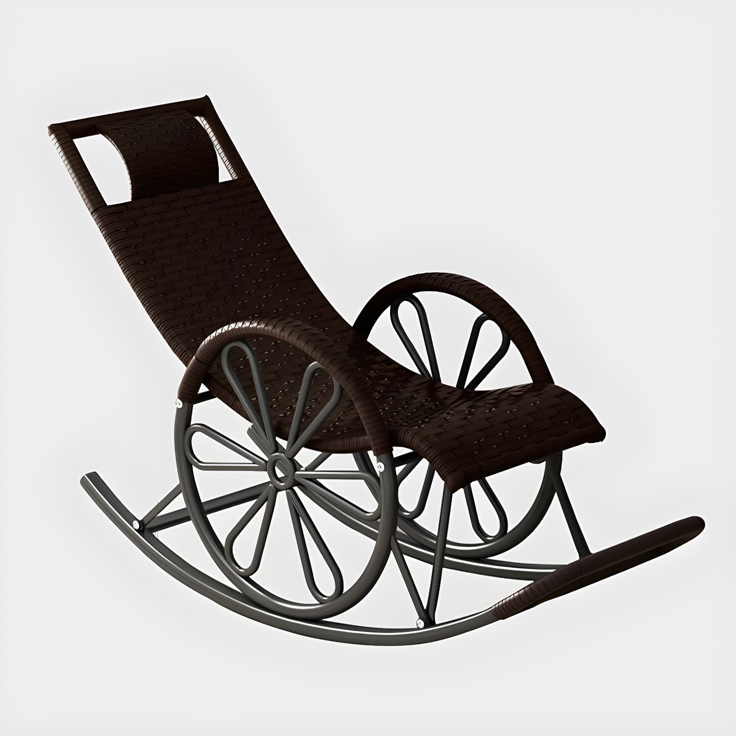 Rattan Modern Rocking Chair Woven Rope Rocker Chair in Black thumbnail 12