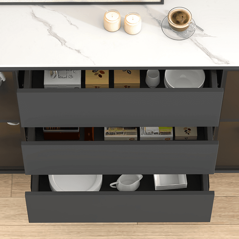 Ground Buffet Table/Server with Stone Countertop, Glass Doors, and Flexible Shelf Storage Compartment thumbnail 9