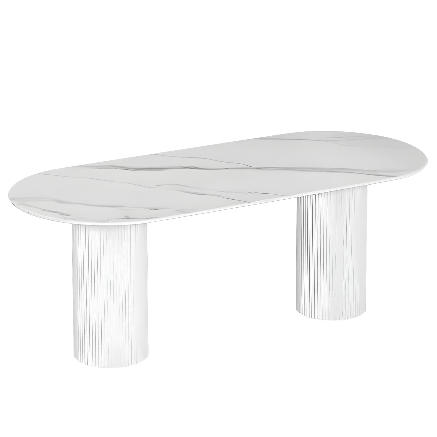 Stylish White Stone Kitchen & Dining Table with Adjoining Pedestal Base thumbnail 1