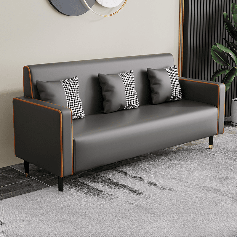 Casual Solid Color Water Resistant Sofa Couch in Grey/Cream/Citrus Color for 3 Person with Square Arm and 3 Pillows thumbnail 6