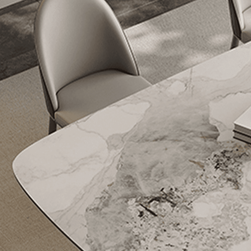 Retro Slate Dining Table Set with Dual-base, Upholstered Chairs, Back, and White Top thumbnail 4
