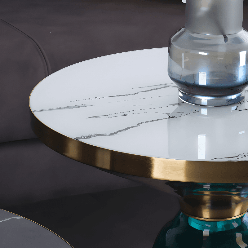 Simplistic Single Side Table with Hardened Glass and Plinth Base, Rounded Top thumbnail 12