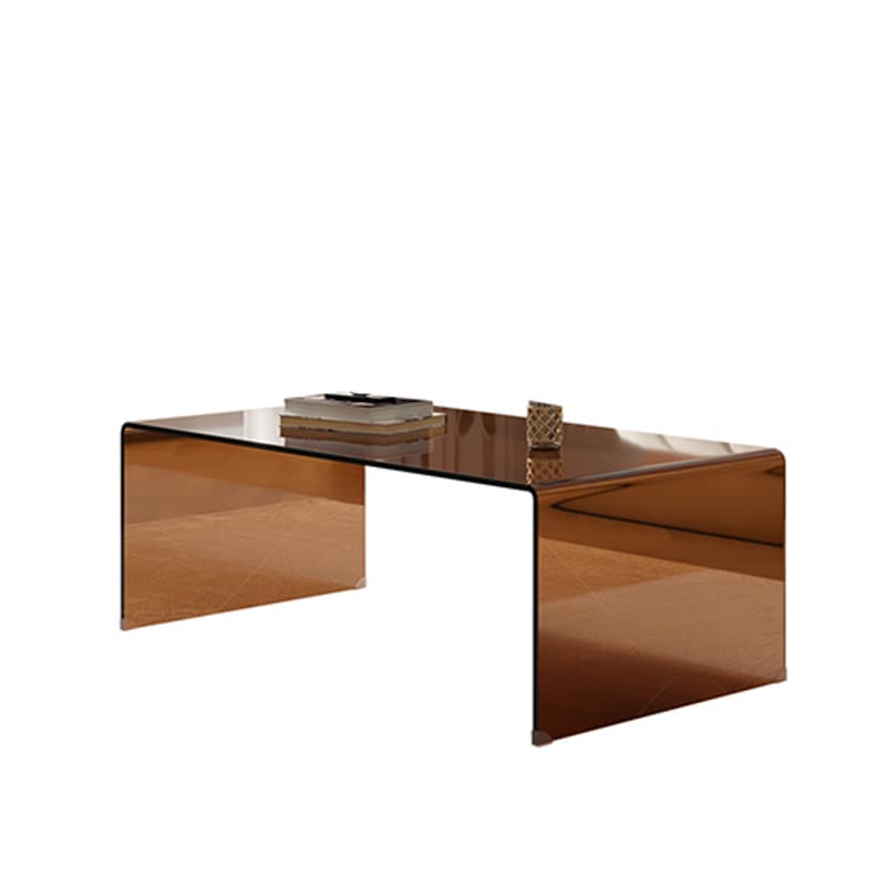 Rectangular Brown Glass Modern Coffee Table with Sleek Sled Base thumbnail 3