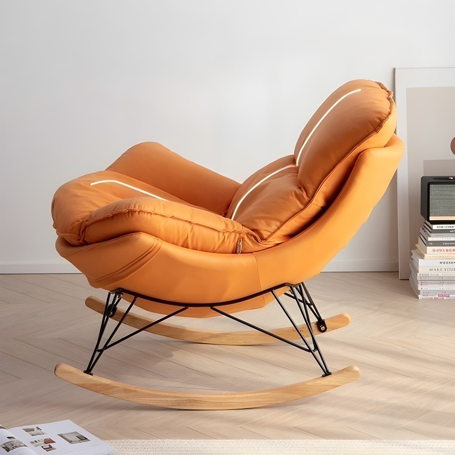 Contemporary Indoor Rocking Chair with Sled Legs and Spindle Back thumbnail 23