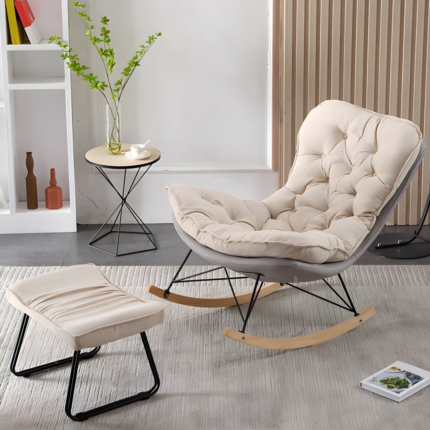 Contemporary Rocking Chair Upholstered Tufted Cushions with Light Legs Glider thumbnail 1
