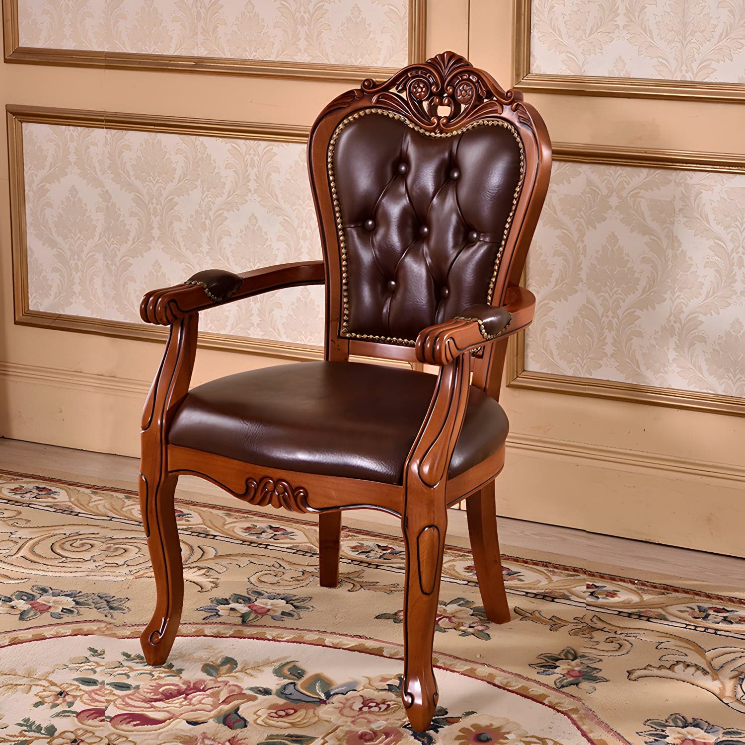 Leather High Back Dining Side Chair Kitchen Side Chair with Solid Wood Legs thumbnail 2