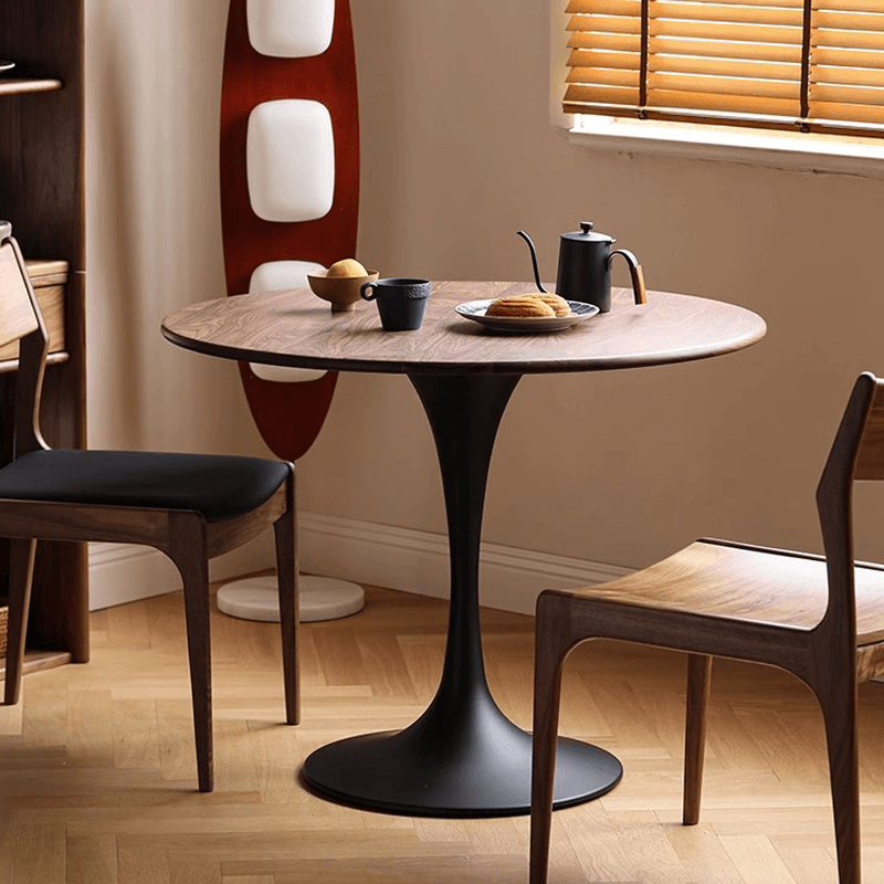 Minimalist Rubberwood Circular Standard Height Dining Table with a Sepia/Natural Color Fixed Table Top and Tulip Base for 2 People thumbnail 6