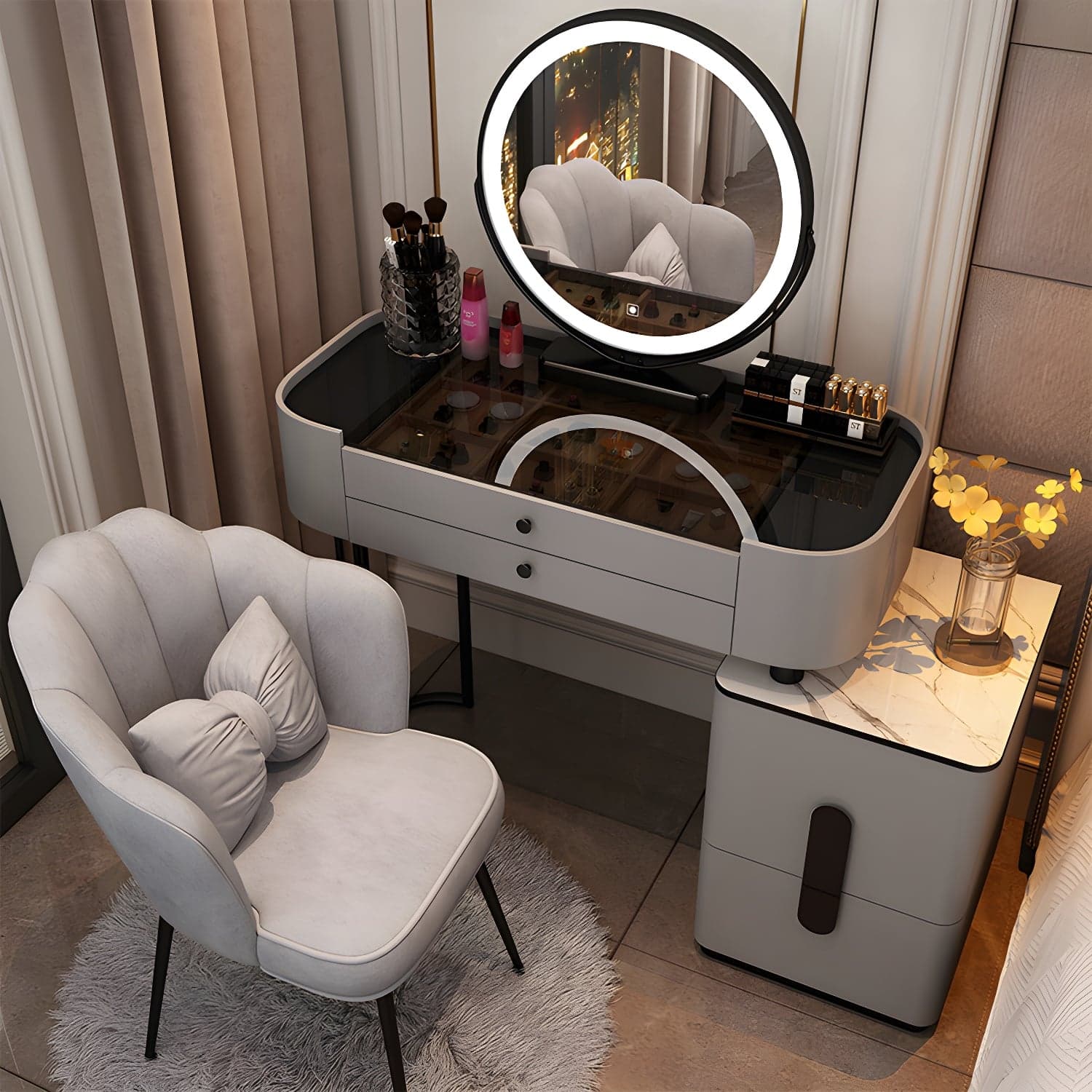 Contemporary Wood Make-up Vanity 15.75" Wide Make-up Vanity with Drawers thumbnail 1